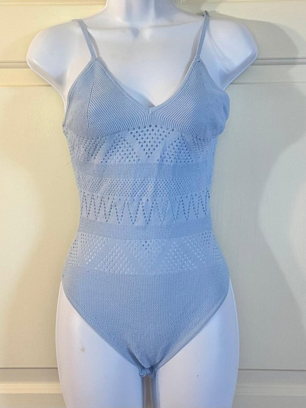 * Fashion Nova Give Me Attention Ribbed Baby Blue Bodysuit New Size M